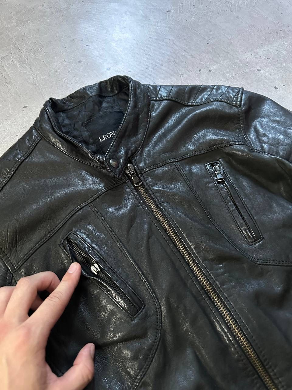 Leather Leonardo Black Leather Biker Jacket Y2K Avant Garde MOTO Size US L / EU 52-54 / 3 - 3 Thumbnail