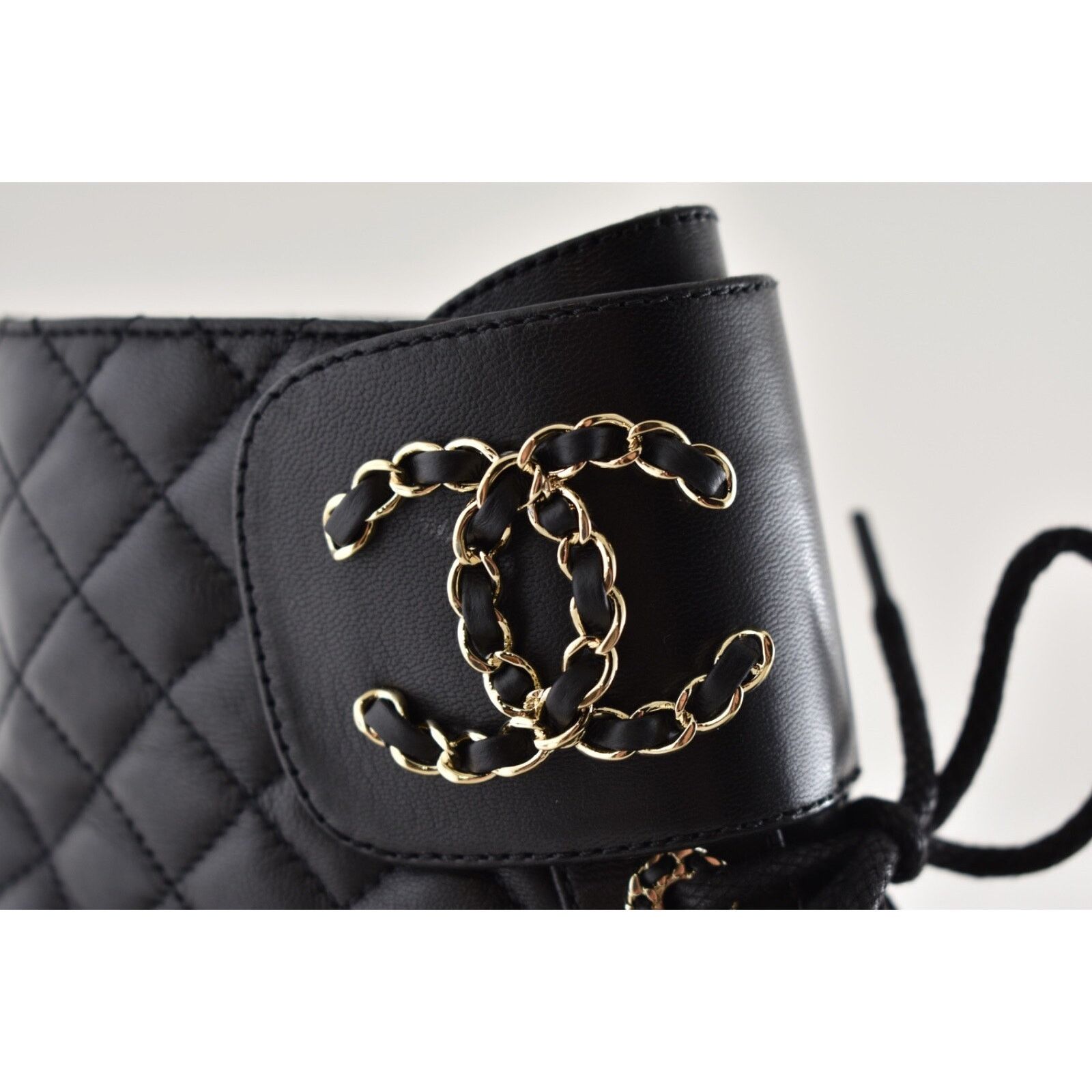 Chanel Chanel 21A Black Quilted Gold CC Chain Combat Lace Up Size US 8.5 / IT 38.5 - 4 Thumbnail