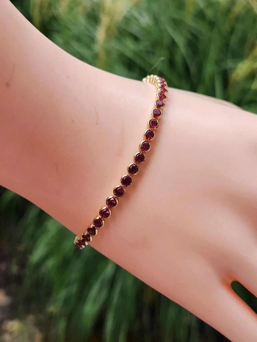 Sterling Silver Tennis Bracelet Garnet Gold 8