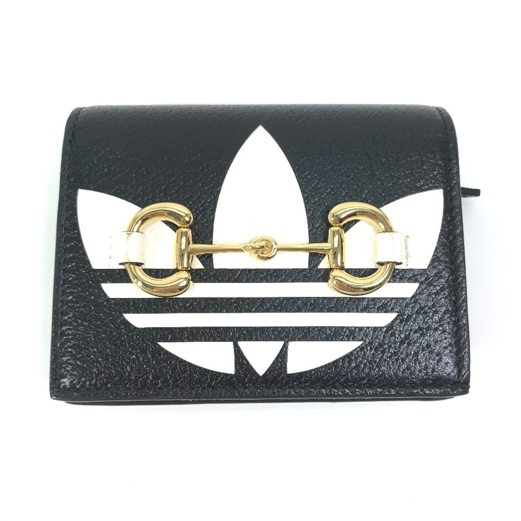 Gucci GUCCI 702248 logo adidas collaboration shoulder wallet/pochette/bifold wallet in black leather for women Size ONE SIZE - 1 Thumbnail
