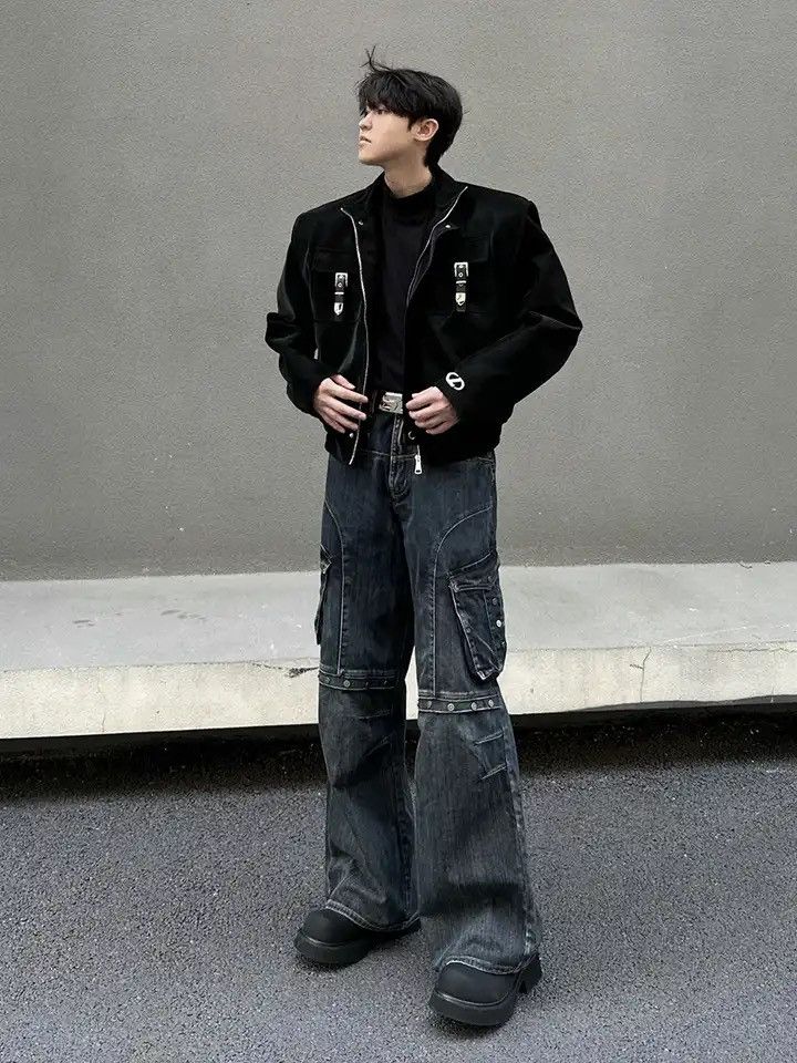 Denime × Japanese Brand Cargo Pants Studded Pocket Patchwork Vintage Baggy Jeans Size US 33 - 6 Thumbnail