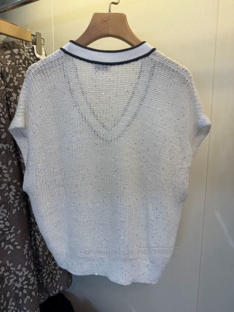Brunello Cucinelli Brunello Cucinelli Sequined Linen Knit Vest Size S / US 4 / IT 40 - 5 Thumbnail