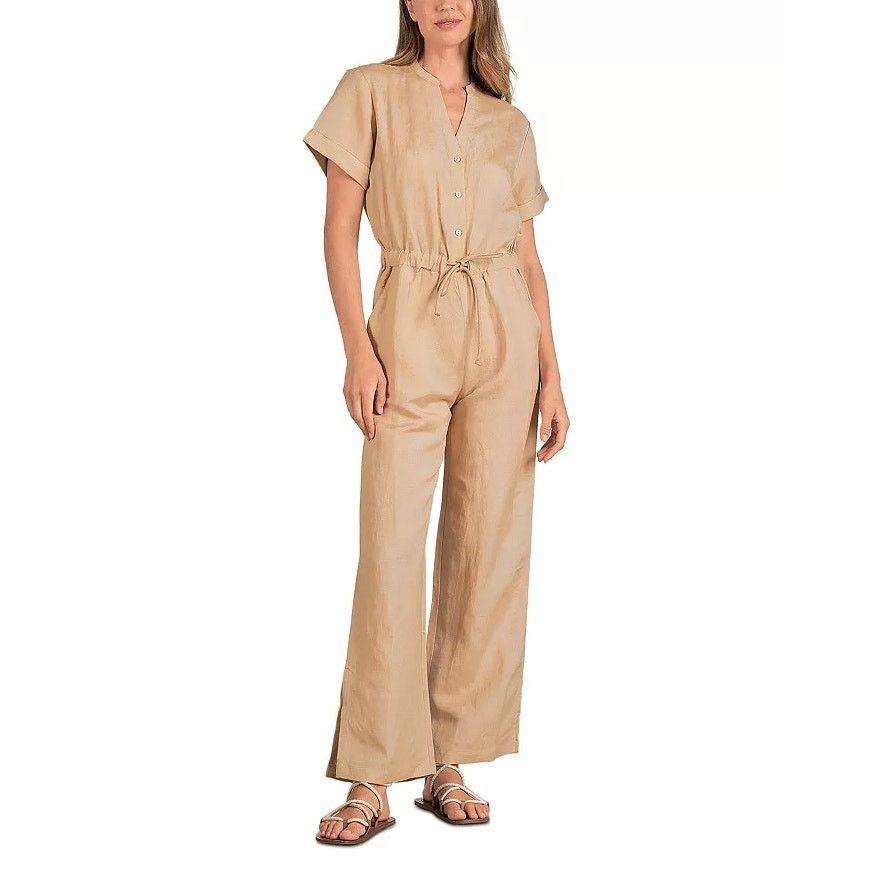 ELAN Elan Women Taupe Woven Linen/Viscose Casual Jumpsuit Size XS Size 26" / US 2 / IT 38 - 1 Thumbnail