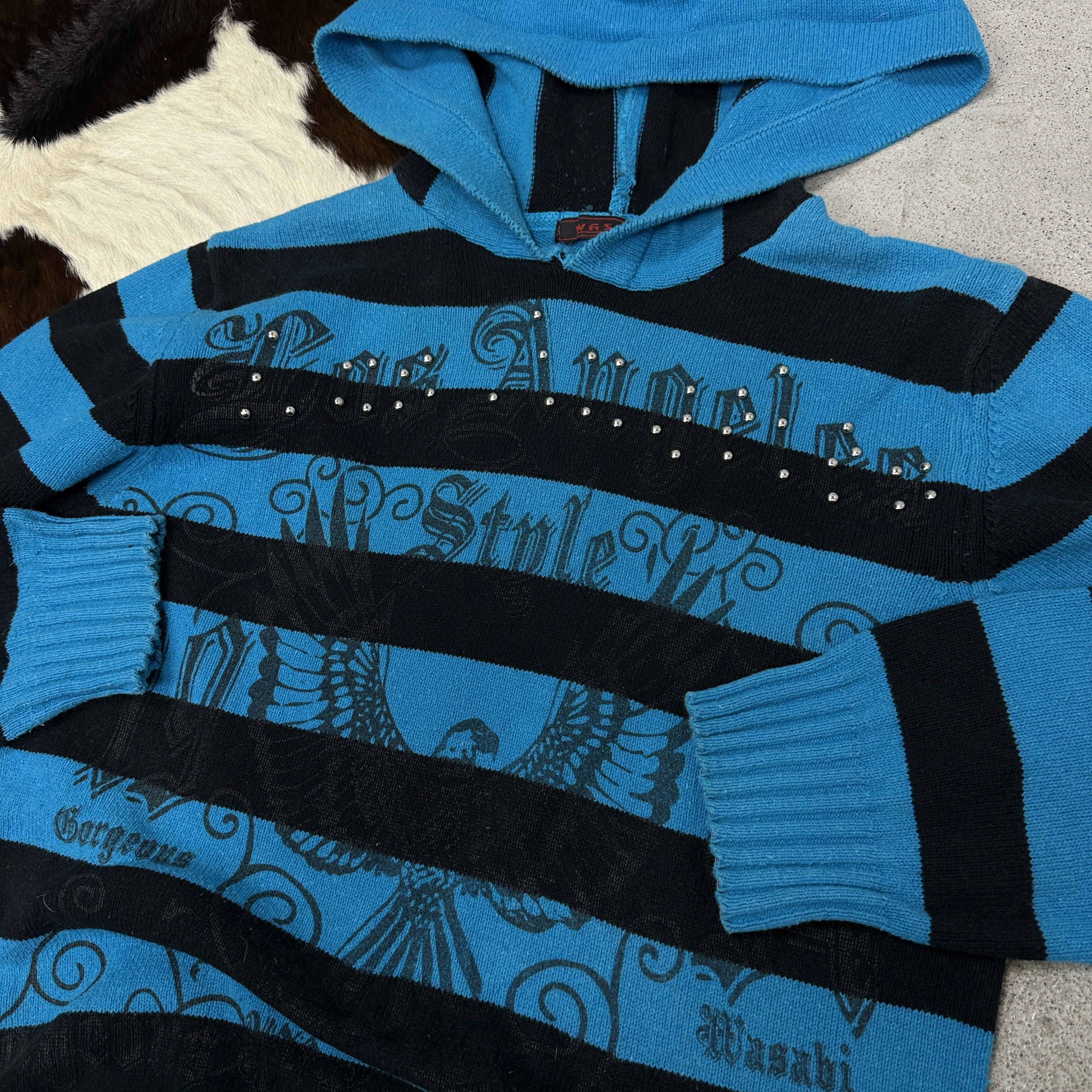 Vintage Vintage Rhinestones Stripped Hoodie Sweater Y2K Size S / US 4 / IT 40 - 4 Thumbnail