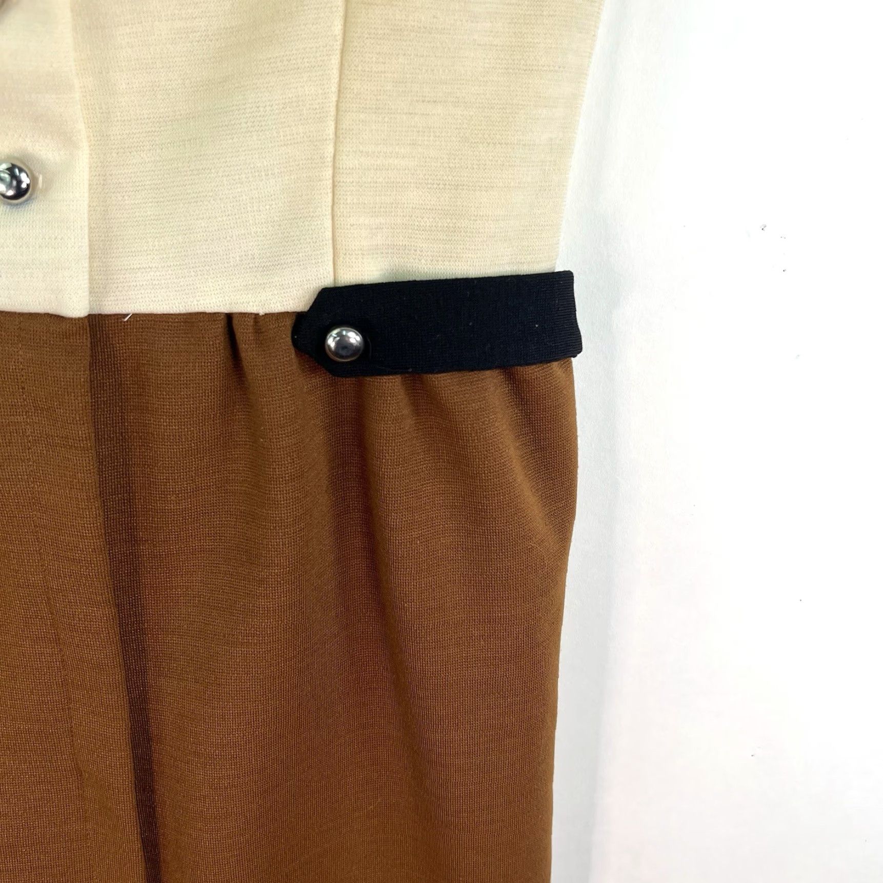 Vintage Vintage 60's Dress Button Top Size S Ivory/Brown Poly Size 4XL / US 24-26 - 2 Thumbnail