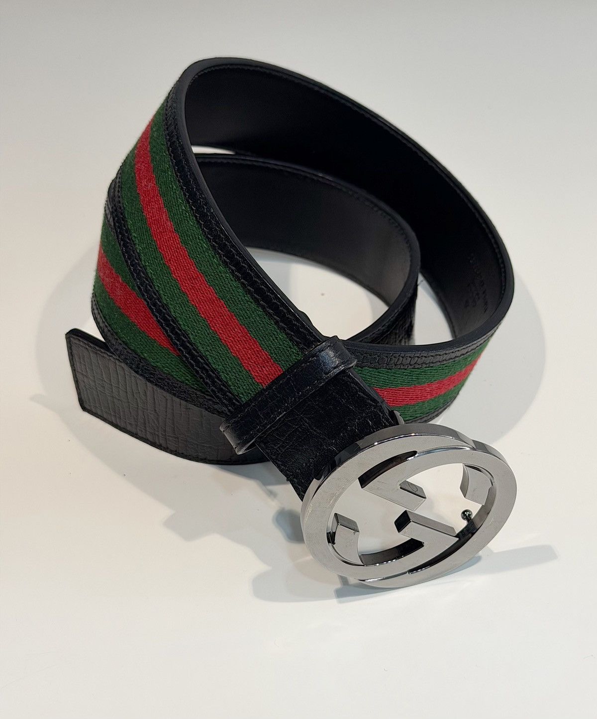 Gucci GUCCI Tom Ford FW 2004 GG Buckle Web Leather Belt Demna Logo Size ONE SIZE - 8 Thumbnail
