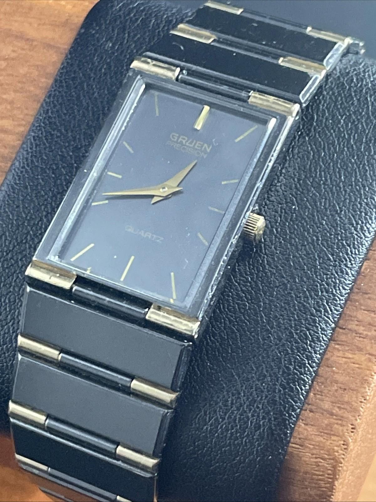 Craig Green Gruen Precision Quartz Tank Black Gold Accents & New Battery Size ONE SIZE - 1 Thumbnail