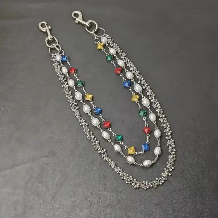 Jewelry Rhinestone Three Layers Pearl Pants Chain Waist Chain Size ONE SIZE - 1 Thumbnail