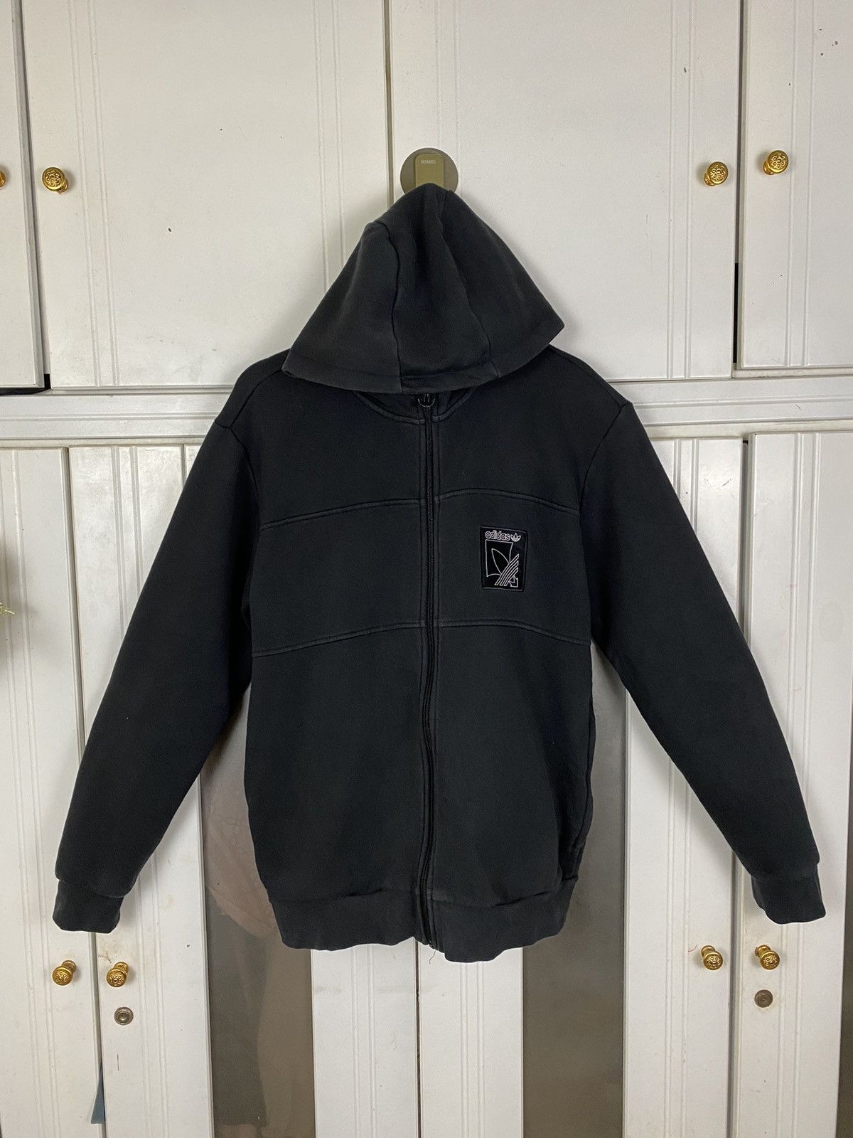 image of Adidas Black Zipper Hoodie, Men's (Size Large)