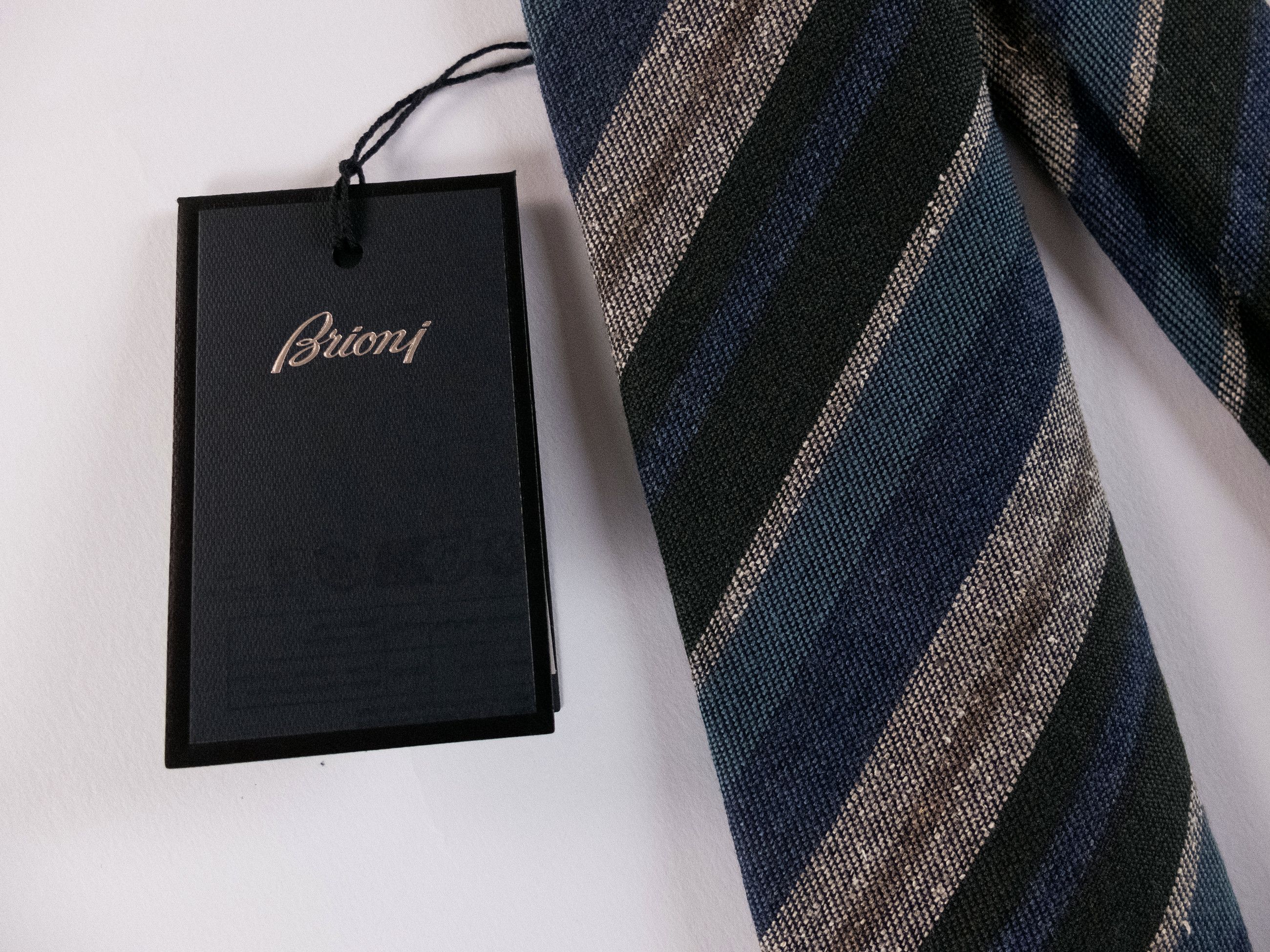 Brioni BRIONI hand made blue gray striped wool silk tie authentic Size ONE SIZE - 2 Thumbnail