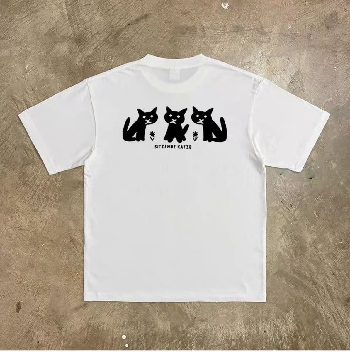 Vintage Casual Retro Black Cat Print Cotton T-shirt Size US M / EU 48-50 / 2 - 2 Thumbnail