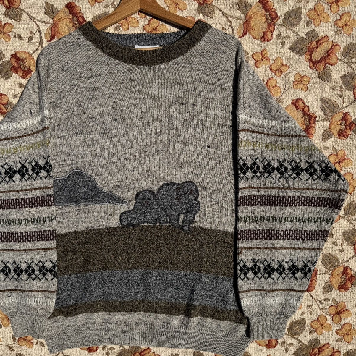 Japanese Brand × Vintage Vintage Embroidered Polar Bear Eclectic Sweater Wool cute Size US L / EU 52-54 / 3 - 7 Thumbnail