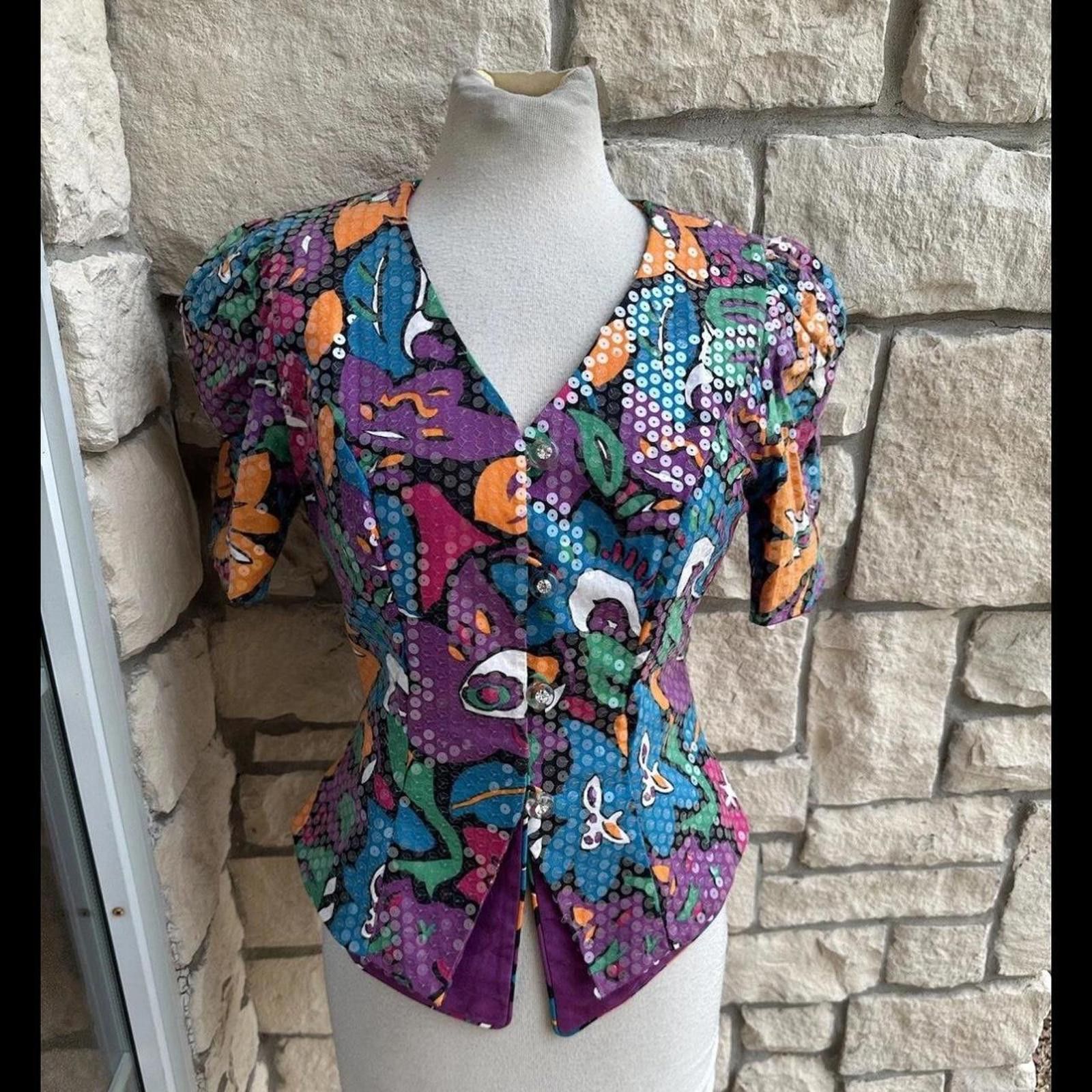 Saks Fifth Avenue 1980s vintage sequin blouse blouse Size S / US 4 / IT 40 - 1 Thumbnail