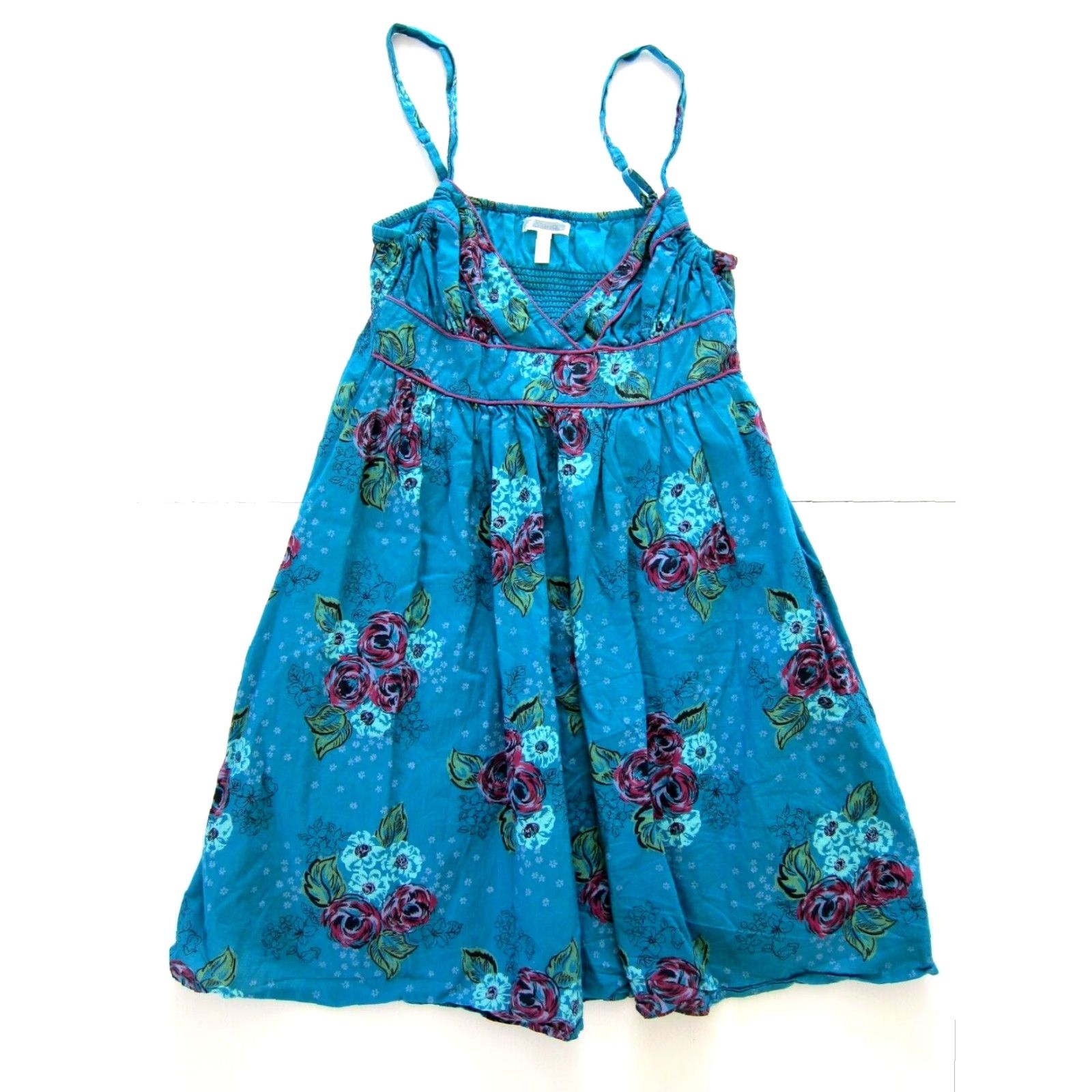 Vintage Susina 100% Cotton Floral V-Neck Tank Dress Blue Medium Women Slip Sun Dress Pattern: Floral Size M / US 6-8 / IT 42-44 - 2 Thumbnail