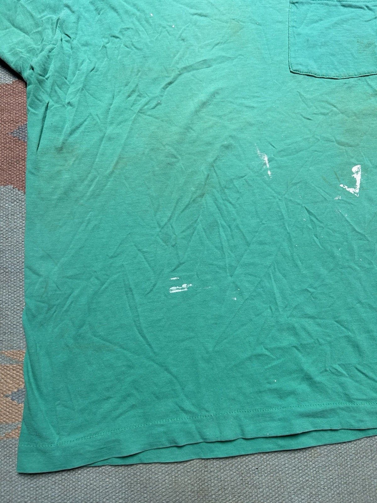 Vintage Vtg 80s pocket t shirt blank teal paint distressed cotton XL Size US XL / EU 56 / 4 - 2 Thumbnail