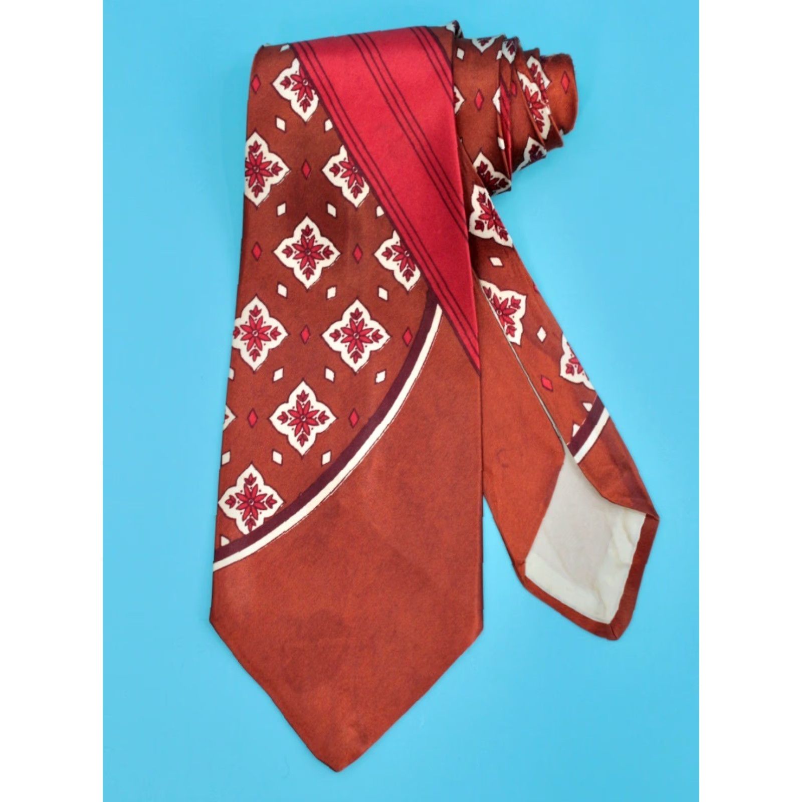 Van Heusen VTG Van Heusen Neck Tie 1940s Men’s Brown Red Satin 40s Tie - Vintage Men's Tie 52" Long Brown & Red Necktie Size ONE SIZE - 2 Thumbnail
