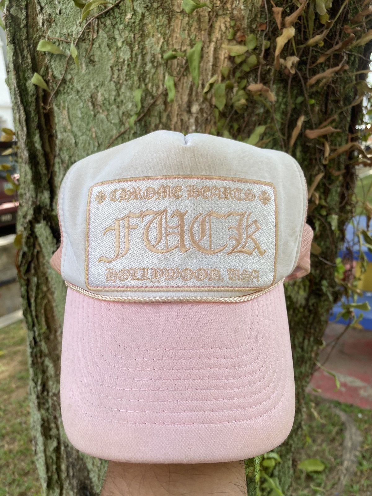 Chrome Hearts Chrome hearts pink fuck trucker hat | Grailed