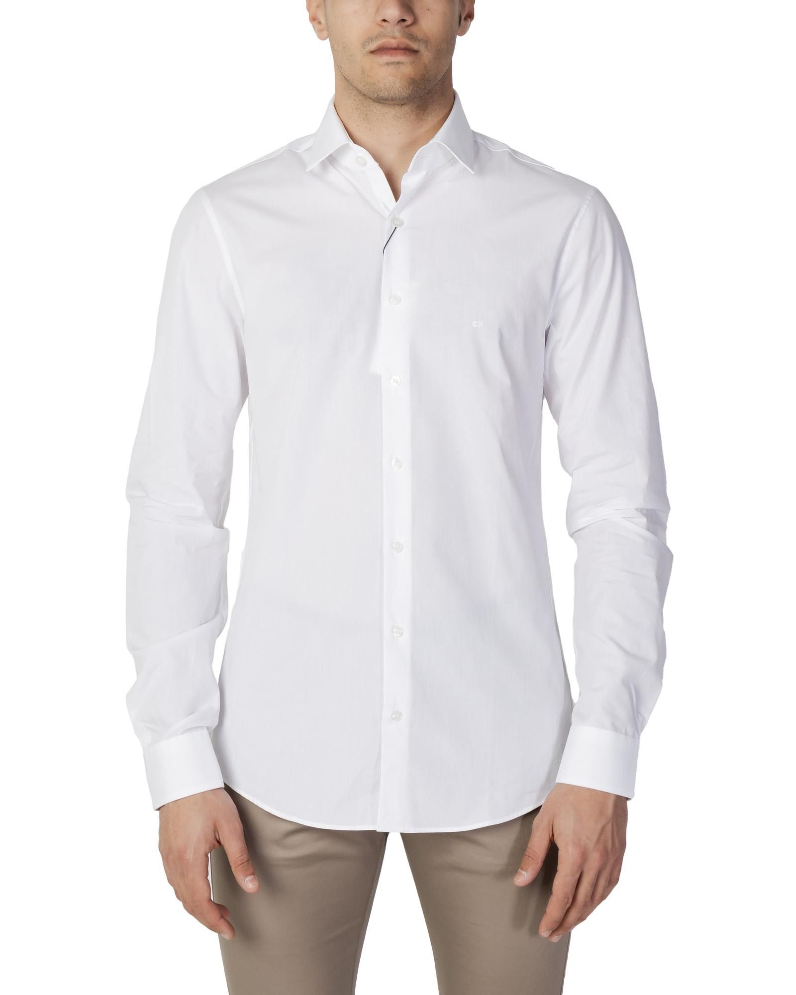 image of Calvin Klein Button-Front Long Sleeve Shirt in White, Men's (Size XS)