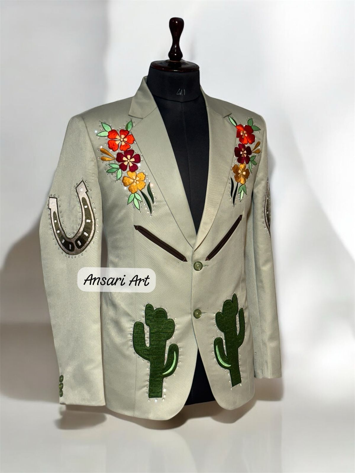 Other Men 2PC Customized cactus, floral embroidery western outfit Size 46R - 3 Thumbnail