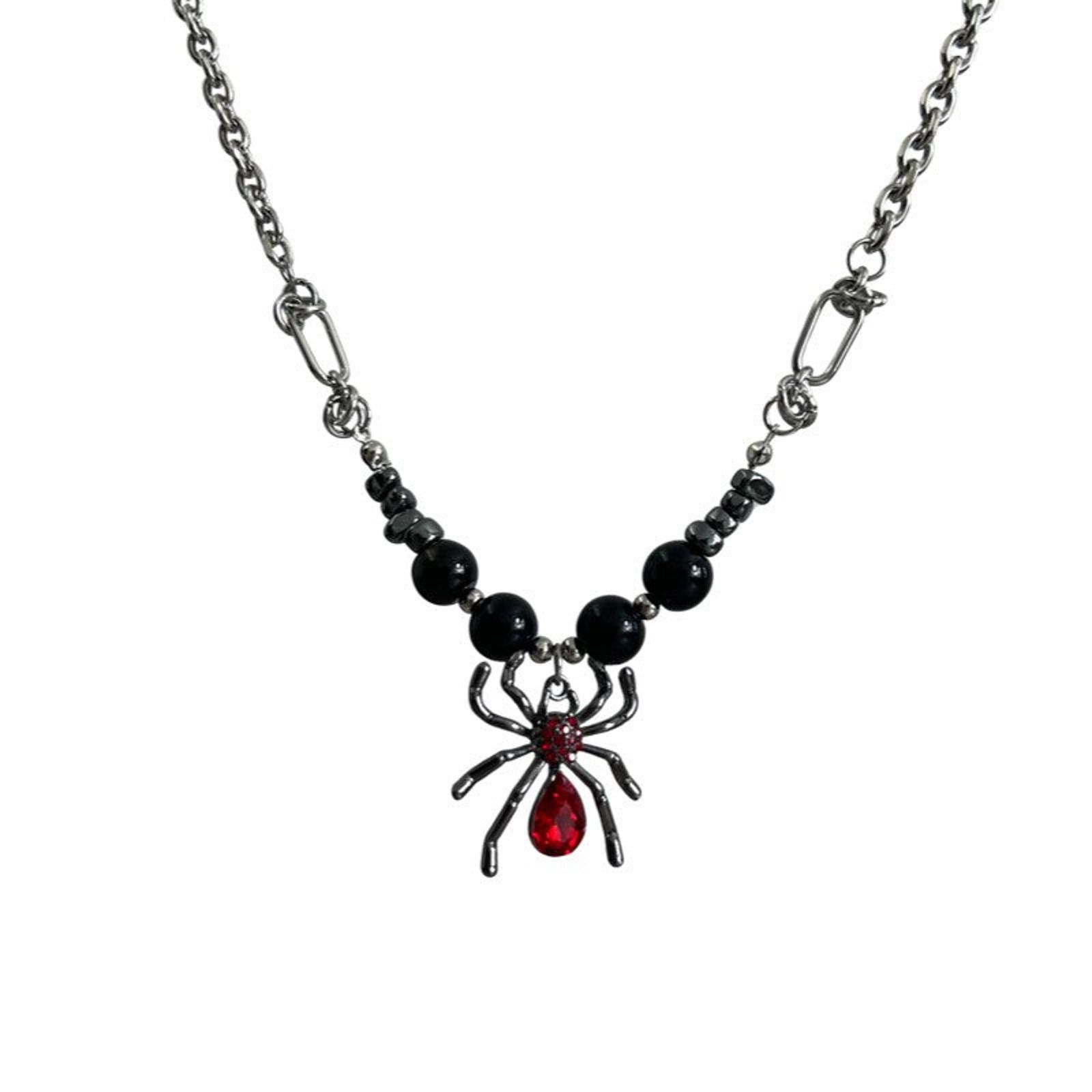 Jewelry Spider Pendant Choker Necklace with Red Gem Size ONE SIZE - 6 Thumbnail