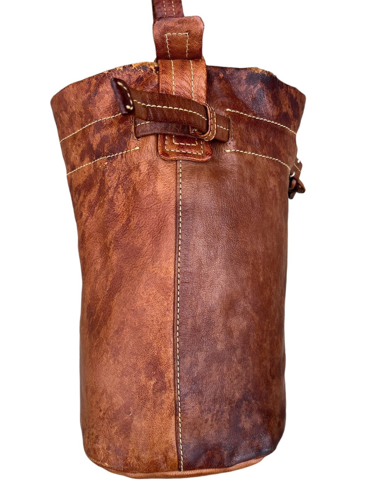Leather Trashed Genten Japan Distress Patina Leather Bag Bucket Size ONE SIZE - 11 Thumbnail