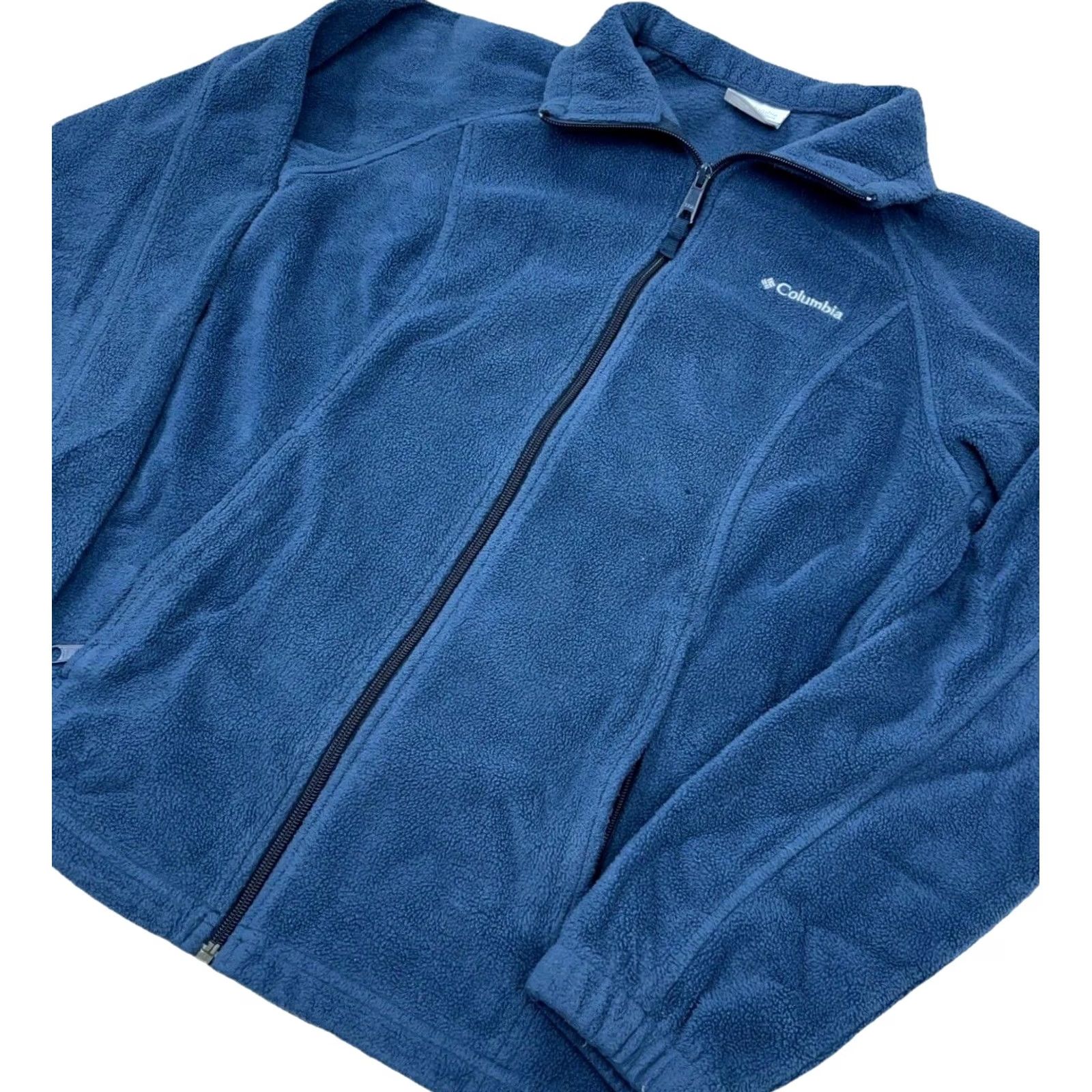 Layer 8 Columbia Jacket Women Medium Blue Fleece Mid-Length Full Zip Pockets Logo Embroidered, All Seasons, Regular Fit, Classic Outdoor Style Size M / US 6-8 / IT 42-44 - 2 Thumbnail
