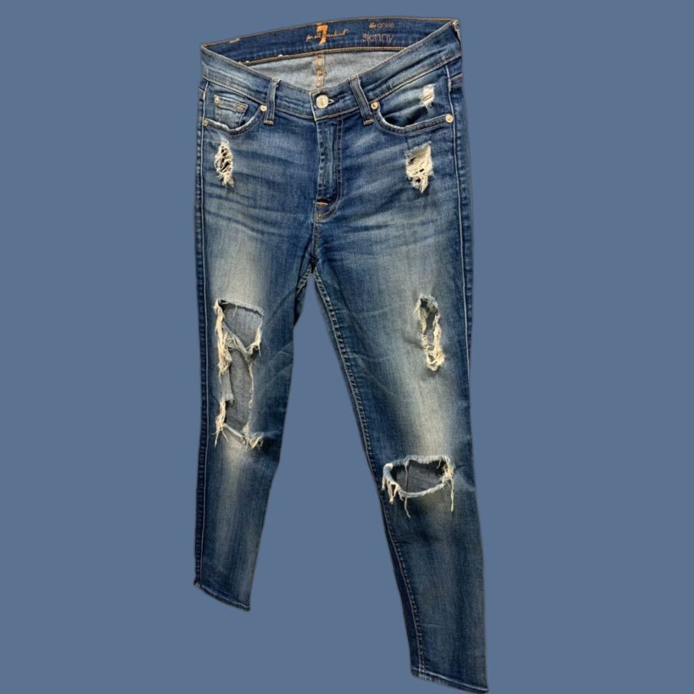 7 For All Mankind 7 For All Mankind Jeans Skinny Womens Size 25 Blue Distressed The Ankle Slim Fit Obvious Jeans Women Size 42" / US 20 - 1 Thumbnail
