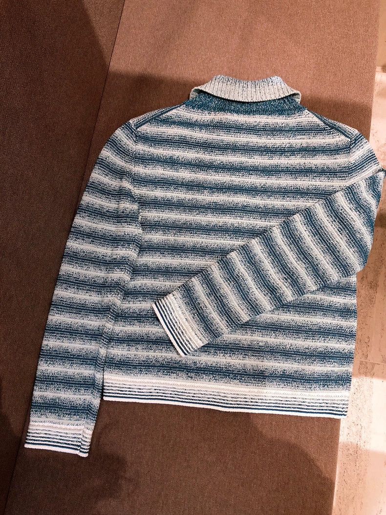 Loro Piana LORO PIANA Blue and white gradient stripes stand collar kn Size M / US 6-8 / IT 42-44 - 2 Thumbnail