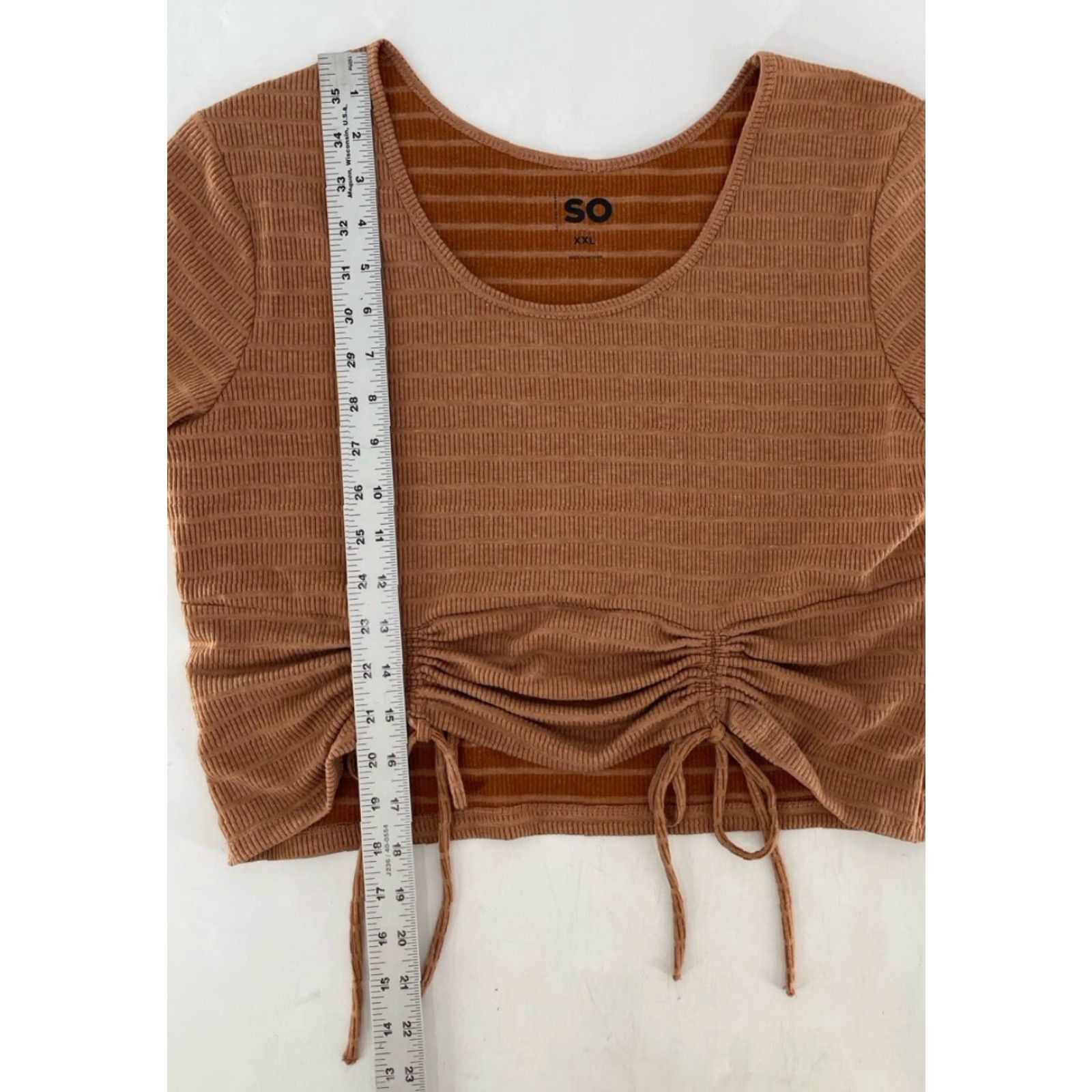 Camel SO Cropped Blouse Shirt Womens 2XL Cap Sleeve Striped Brown Boho Cropped Tie String Stretch Sleeveless? Size XXL / US 16-18 / IT 52-54 - 7 Thumbnail