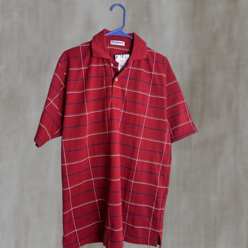 Vintage VINTAGE Boomerang Polo Shirt Striped Short Sleeve Red XL Mens Size US XL / EU 56 / 4 - 1 Thumbnail