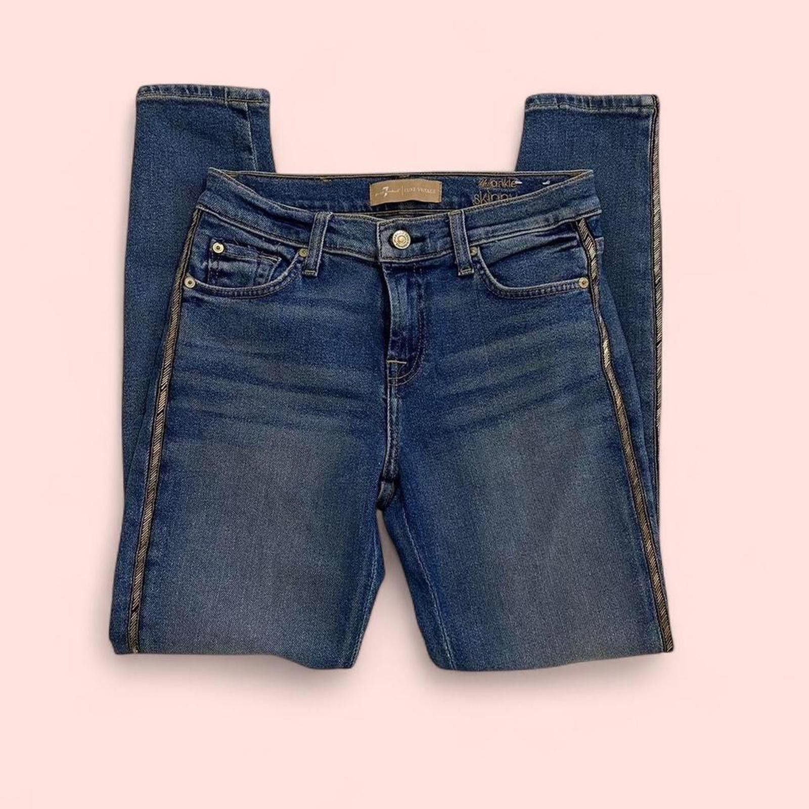 7 For All Mankind 7 for all man kind blue skinny jeans with gold detail Size 26" / US 2 / IT 38 - 1 Thumbnail