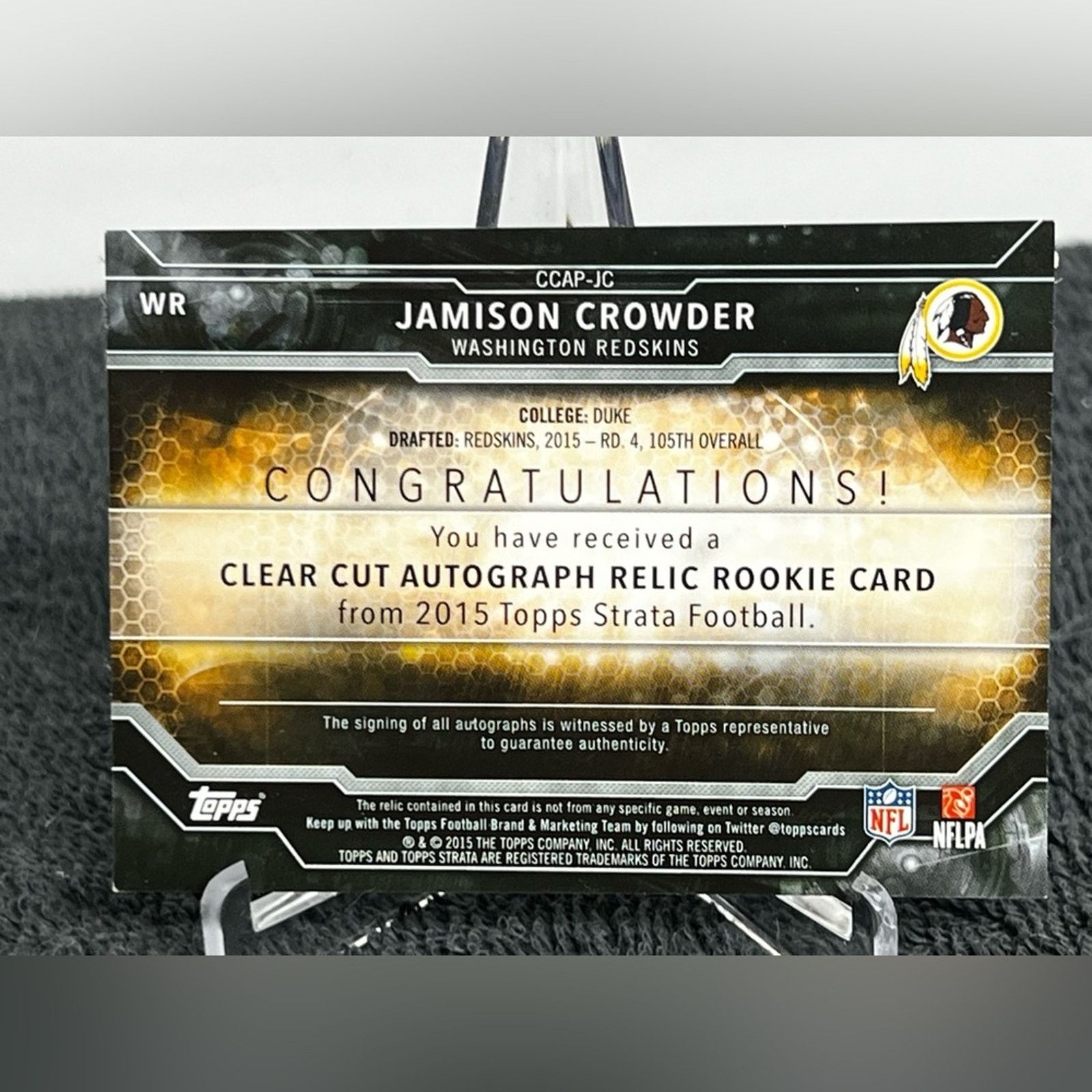 NFL 2015 Topps Strata Clear Cut Jamison Crowder RPA Auto RC Size ONE SIZE - 3 Thumbnail
