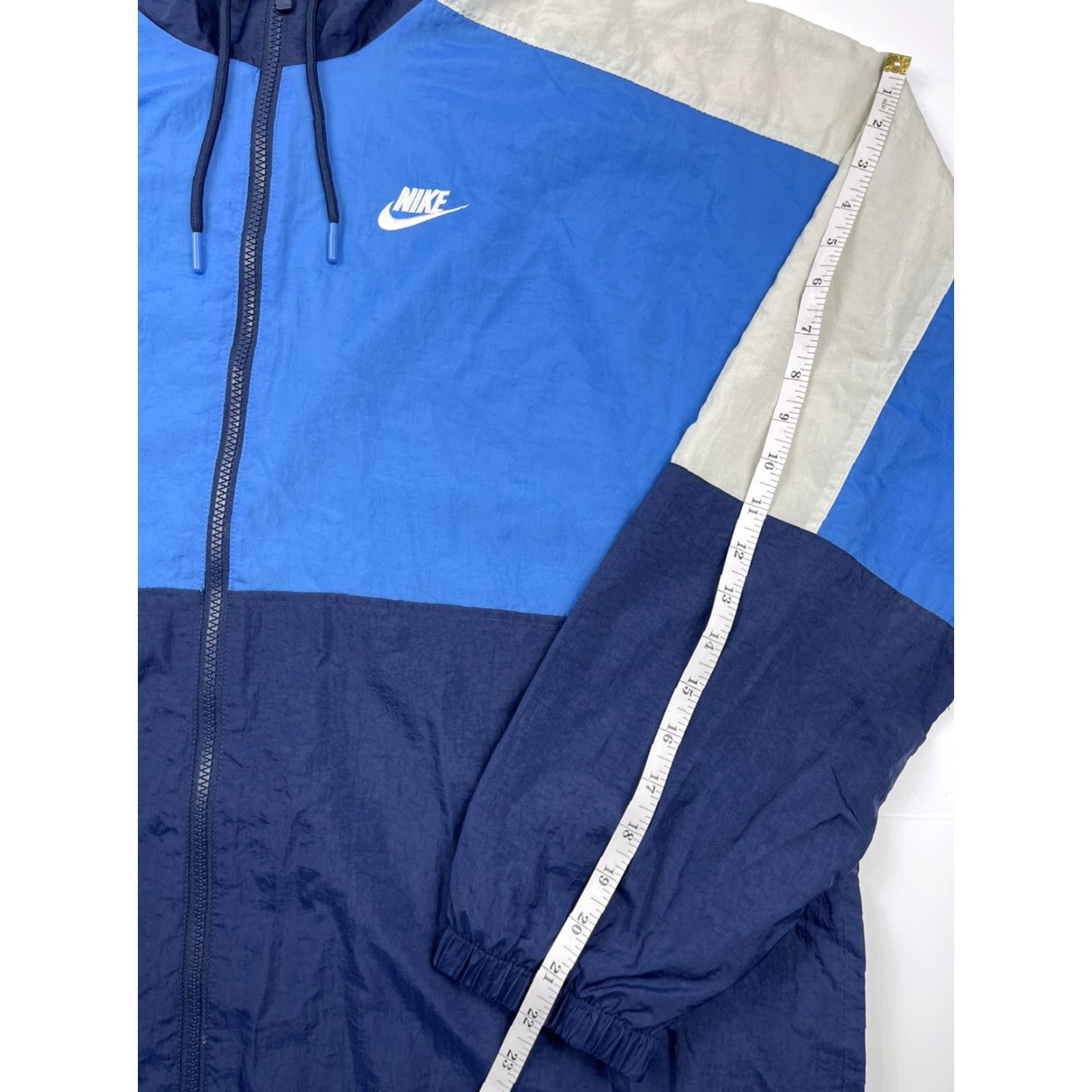 Nike Nike Windbreaker Jacket Mens XL Swoosh Spell Out Carolina Blue Navy Lined Zip Geometric 90s Sports Running Gym Style Size US XL / EU 56 / 4 - 6 Thumbnail