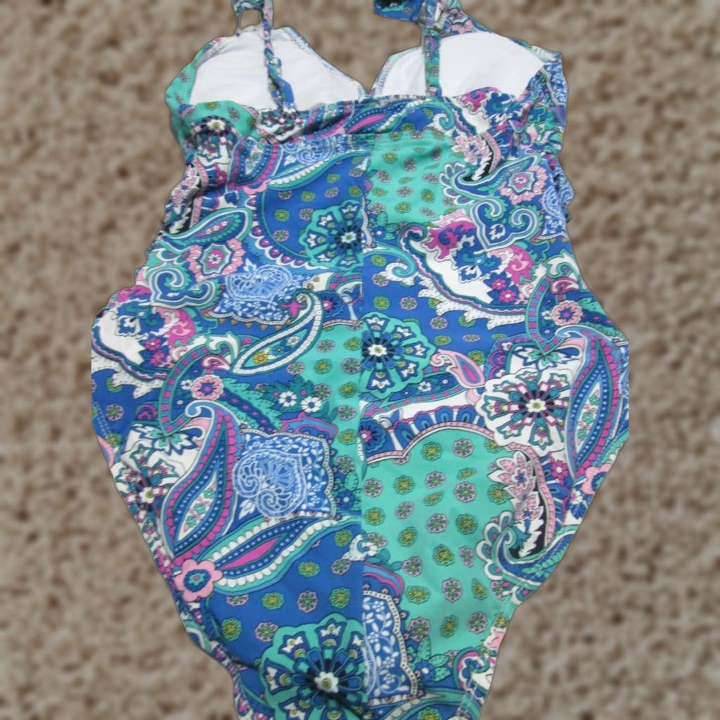 Spanx Spanx Womens One Piece Swimsuit Teal Lined Floral Wide Strap M Size ONE SIZE - 1 Thumbnail