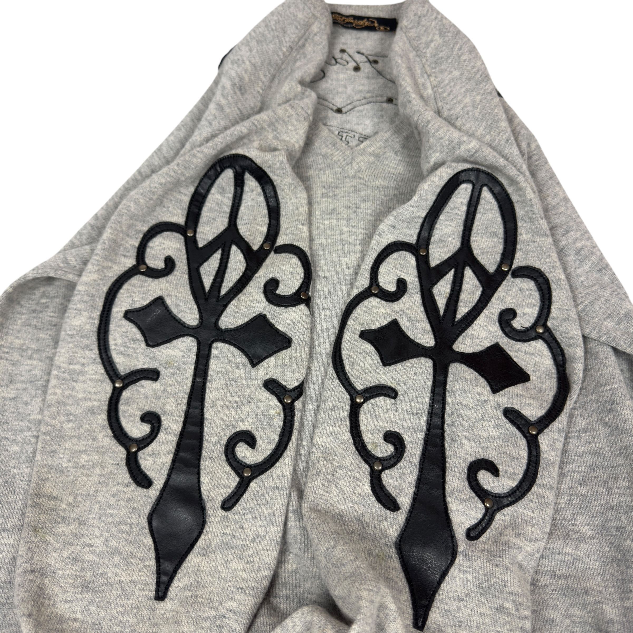 Ed Hardy × Vintage Ed Hardy Men's Gray Wool Skull Love Kills Slowly Sweater XL Size US L / EU 52-54 / 3 - 4 Thumbnail