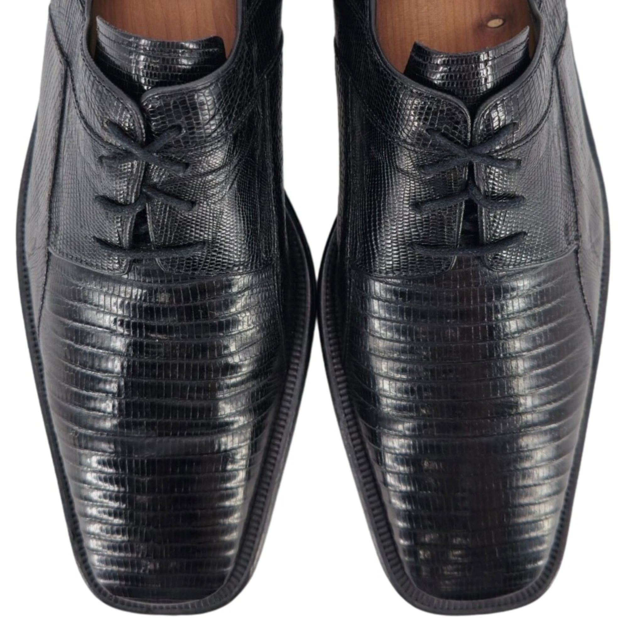 David Eden Vintage David Eden Exotic Teju Lizard Black Dress Shoes Mens Size US 10.5 / EU 43-44 - 2 Thumbnail