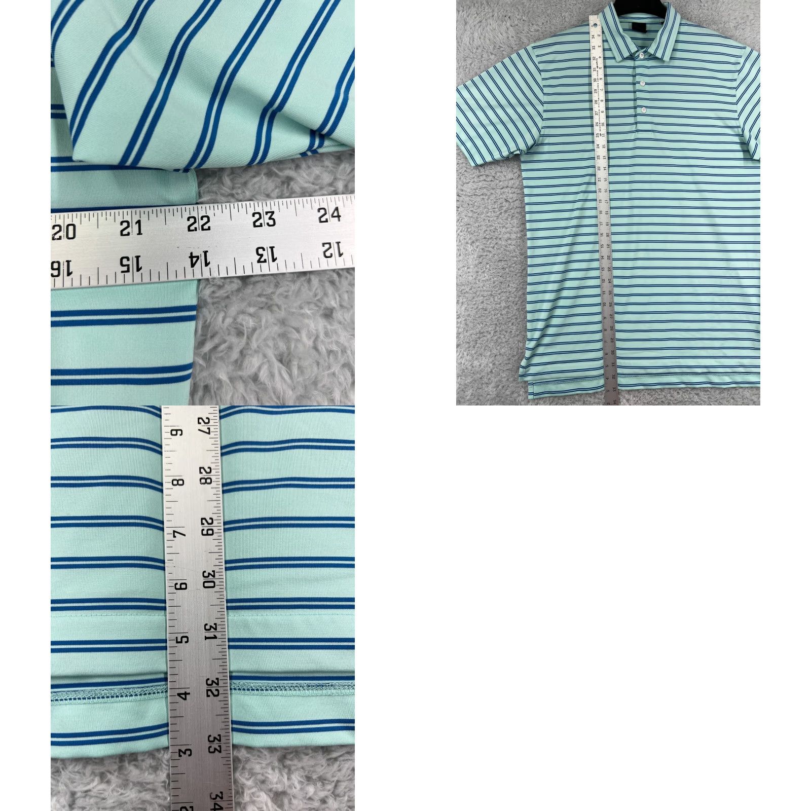 Vintage Dunning Polo Shirt Mens Large Teal Striped Golf Golfer Polyester Blend Outdoor Shirt Size US L / EU 52-54 / 3 - 9 Thumbnail