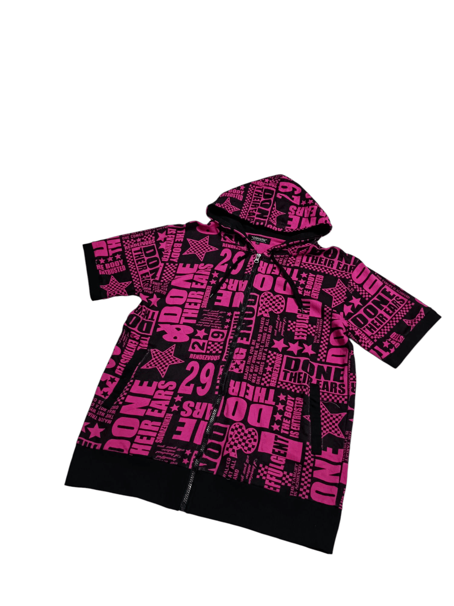 Japanese Brand Y2K Hooded Black Pink Zip Up Short Sleeve Size US M / EU 48-50 / 2 - 2 Thumbnail