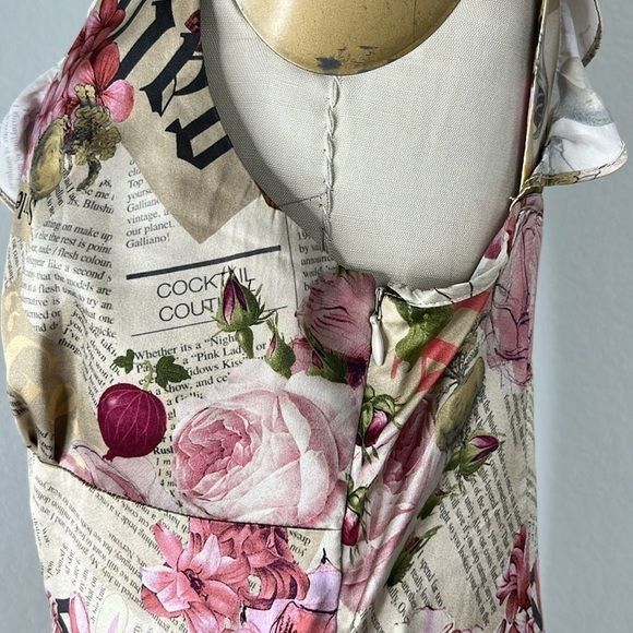 John Galliano × Vintage VTG John Galliano Gazette Newspaper Floral Dress Silk Italy Size M / US 6-8 / IT 42-44 - 5 Thumbnail