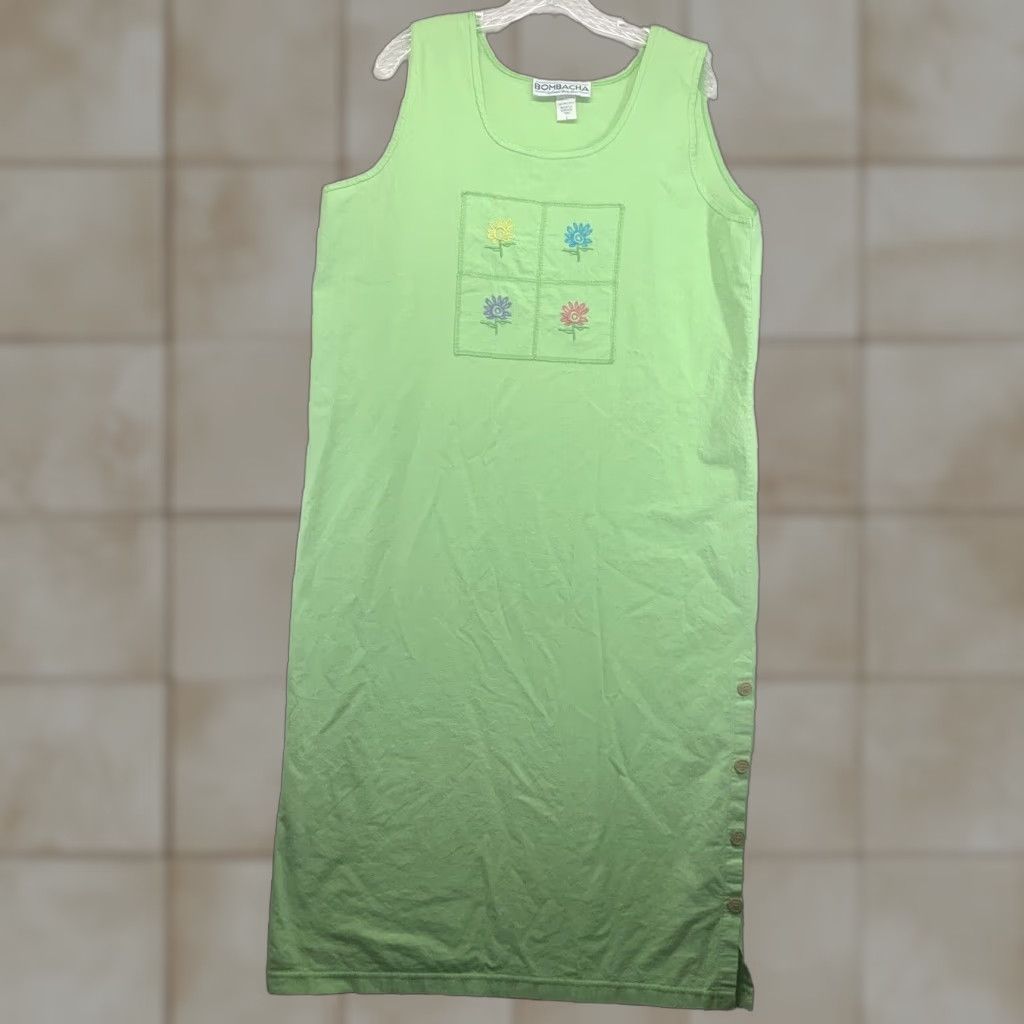 Vintage VINTAGE Women's Beach Dress Sheath Summer Cotton Lime Green Size Large Embroidered Ocean Vacation Size L / US 10 / IT 46 - 1 Thumbnail