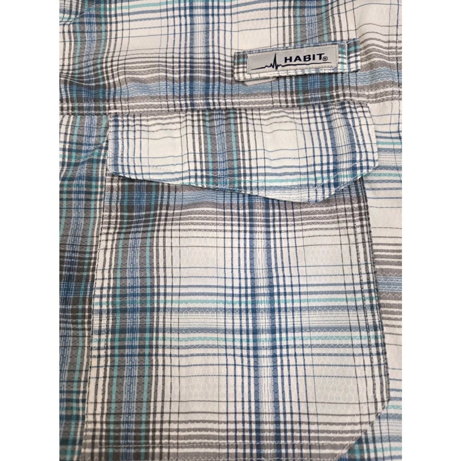 Habitat Habit Mens Long Sleeve Button-Up Fishing Shirt 2XL Blue Plaid Nylon/Poly UV Moisture Wicking Pockets Outdoor 7755 Size US XXL / EU 58 / 5 - 7 Thumbnail