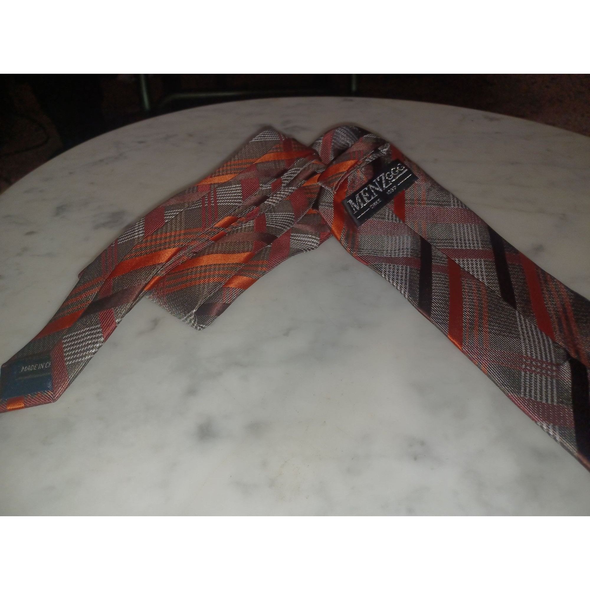 Other Menzggg Men's Tie Orange Gray Plaid Size ONE SIZE - 2 Thumbnail