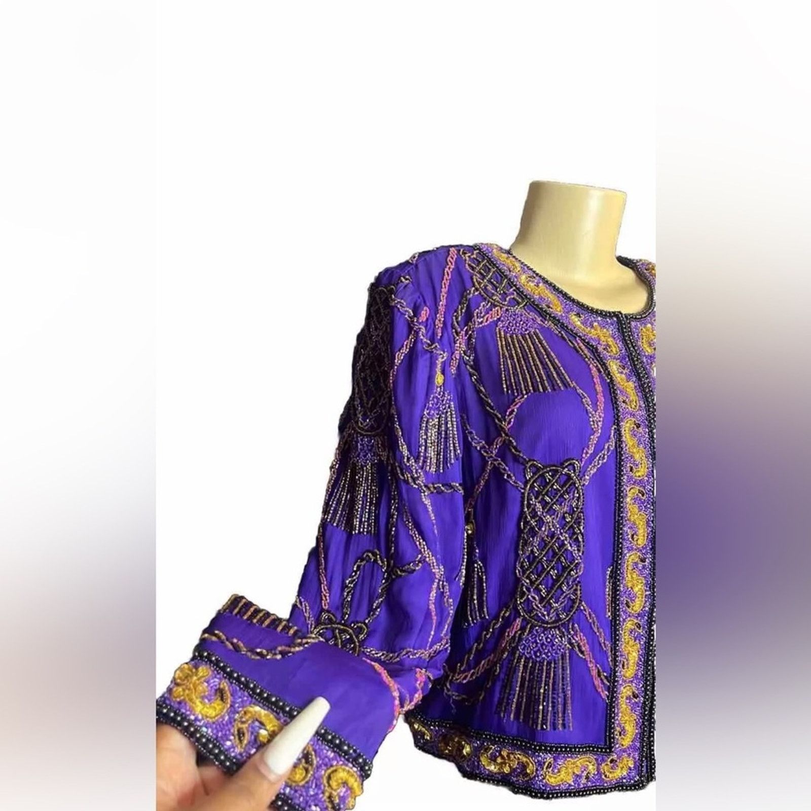 Vintage VTG Lawrence Kazar Sequin silk Tassel Cropped Jacket Beaded Size M / US 6-8 / IT 42-44 - 3 Thumbnail