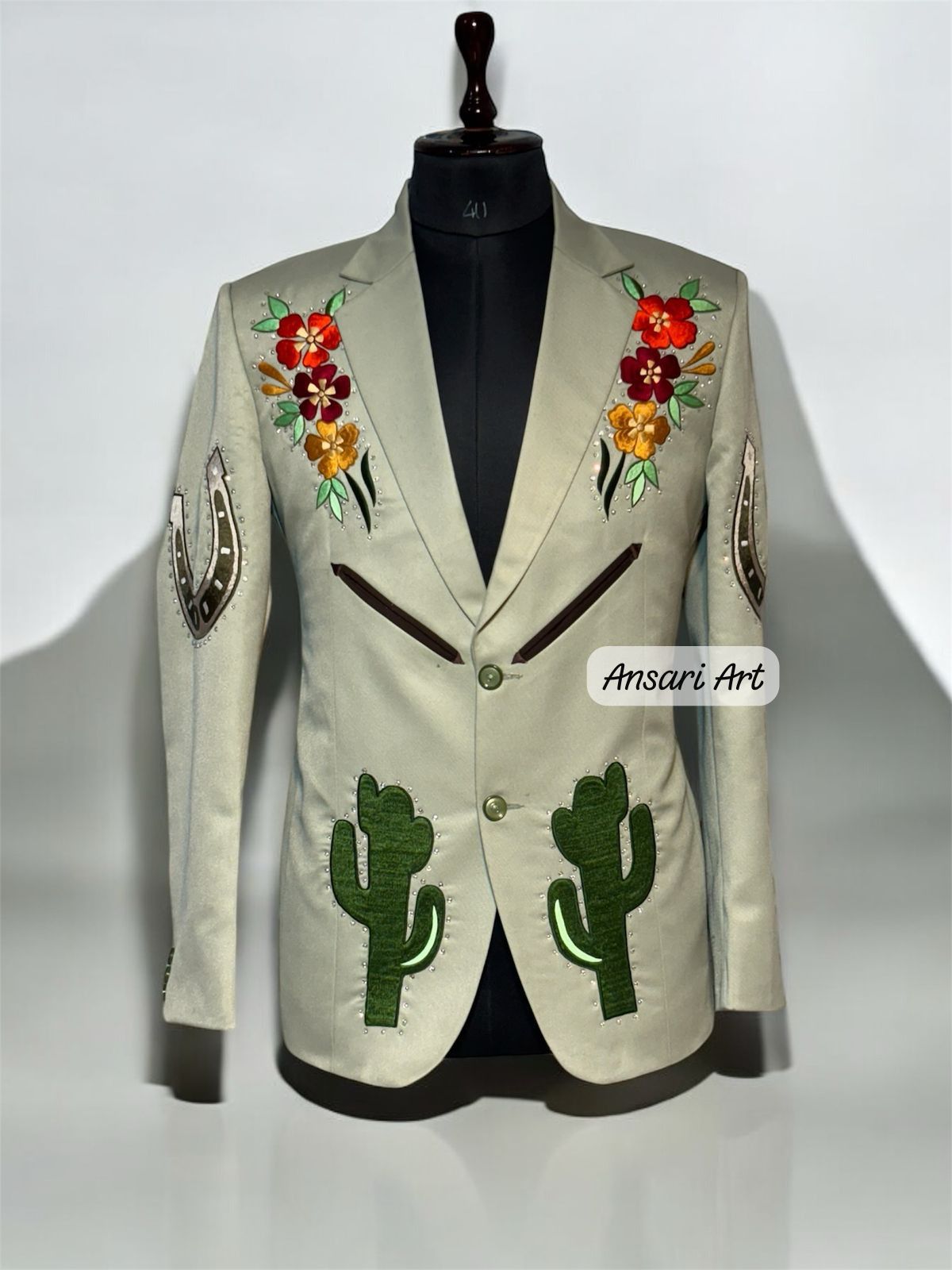 Other Men 2PC Customized cactus, floral embroidery western outfit Size 46R - 1 Thumbnail