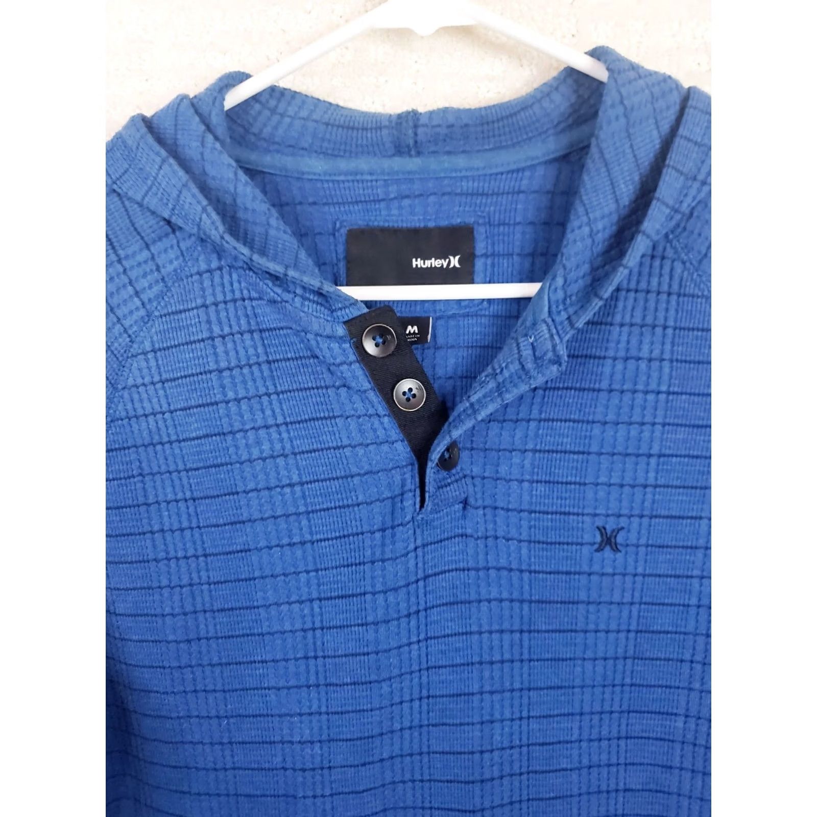 Hurley Hurley Henley Hoodie Shirt Men's M Blue Striped Hooded Long Sleeve Pullover Size US M / EU 48-50 / 2 - 3 Thumbnail