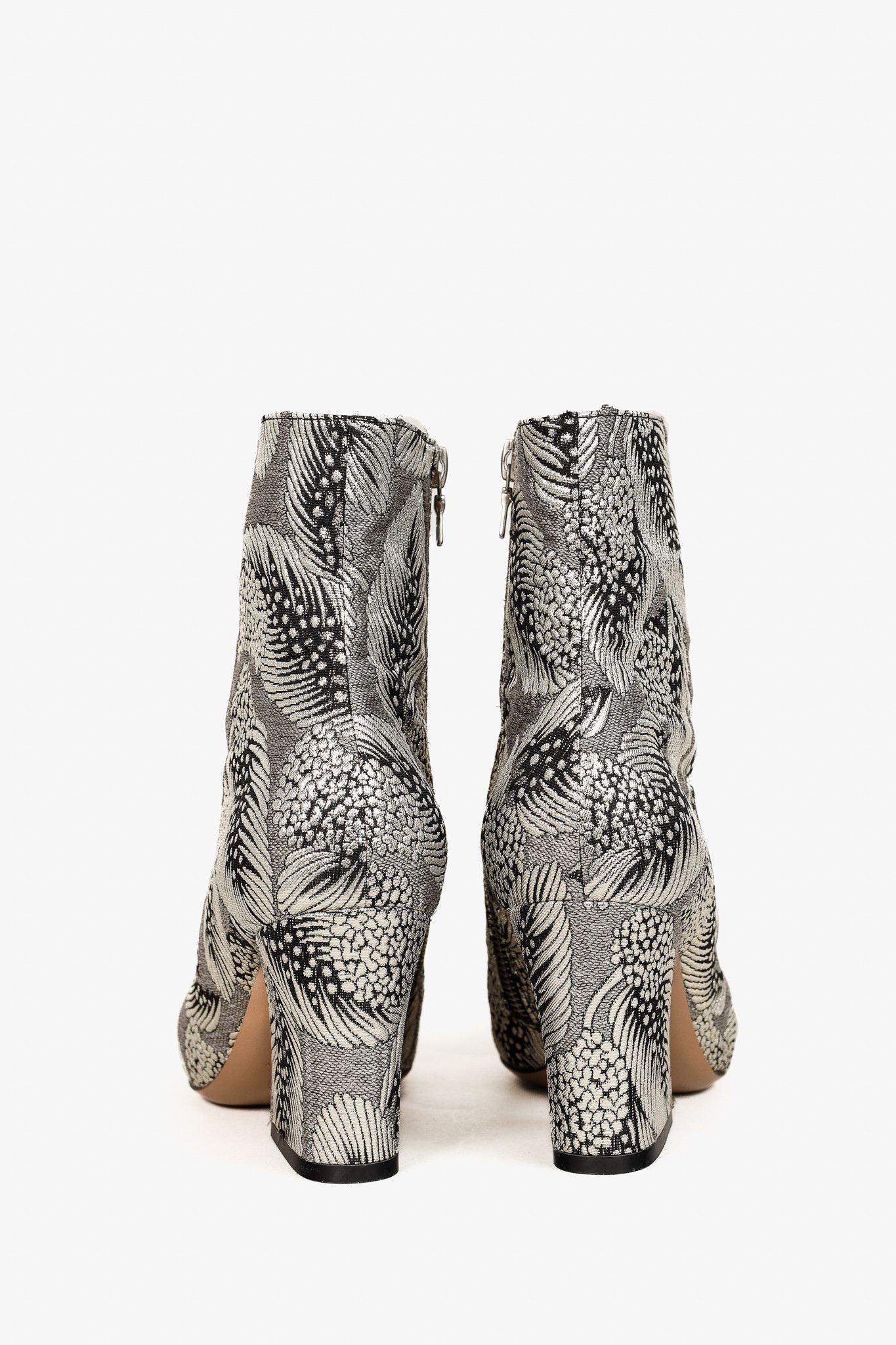 Dries Van Noten Dries Van Noten SS/18 Runway Silver Jacquard Ankle Boots Size US 6.5 / IT 36.5 - 3 Thumbnail