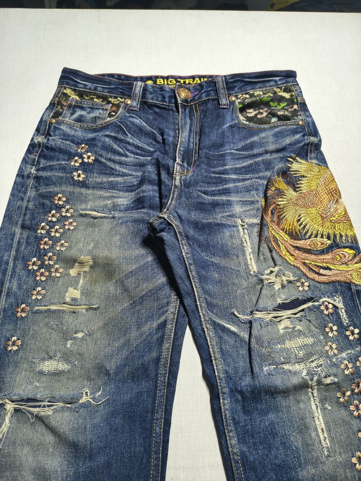 Japanese Brand Big Train Phoenix Embroidered Denim Jeans 🐦‍🔥(031) Size US 34 / EU 50 - 3 Thumbnail