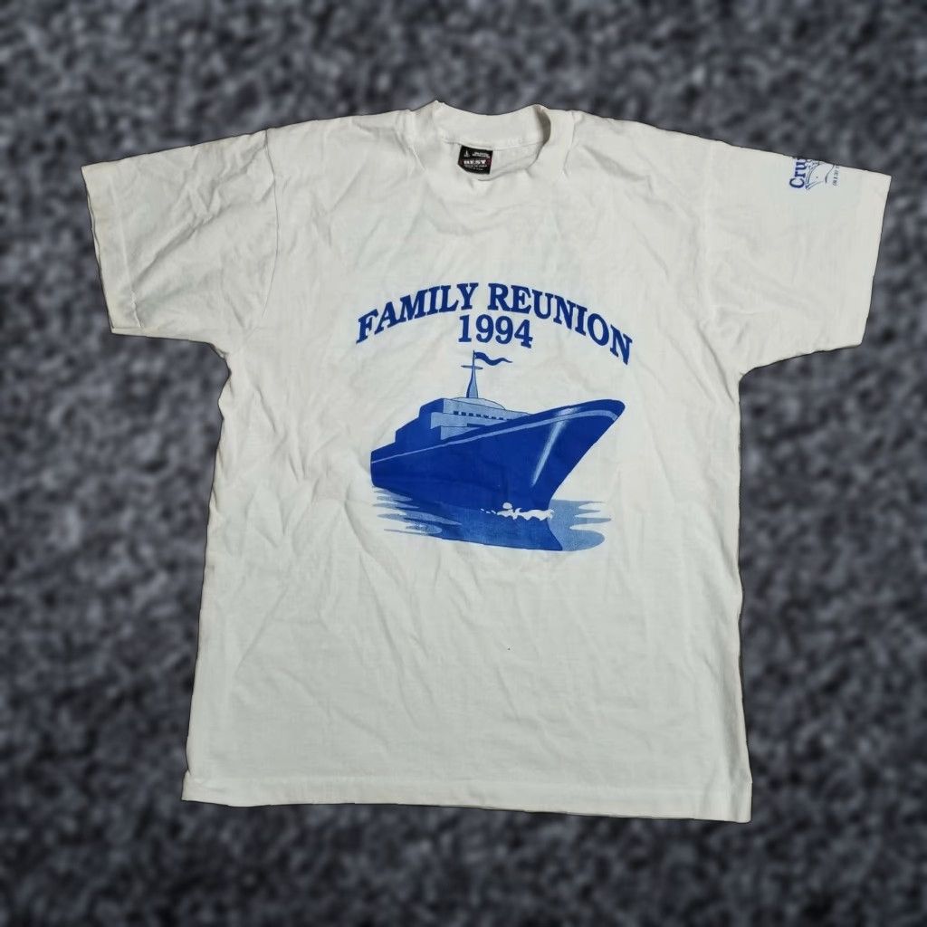 Fruit Of The Loom VINTAGE 90s Mens L Family Reunion Cruise Graphic Tee Short Sleeve White Cotton Blend Fruit of the Loom Size US L / EU 52-54 / 3 - 1 Thumbnail