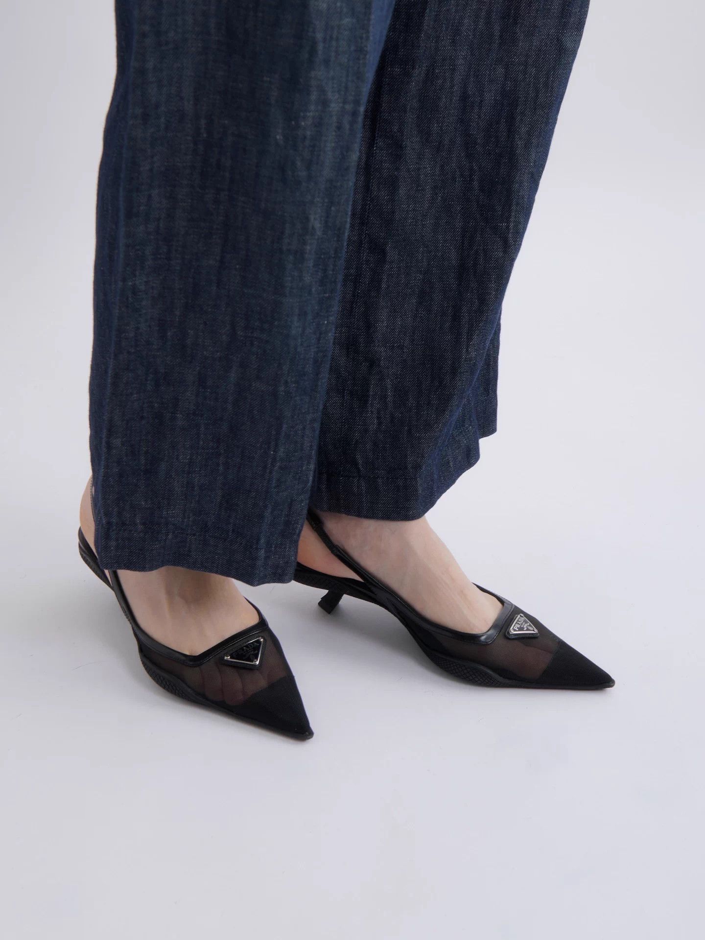 Prada PRADA 2022SS black mesh cat heels triangle logo Size US 6 / IT 36 - 3 Thumbnail