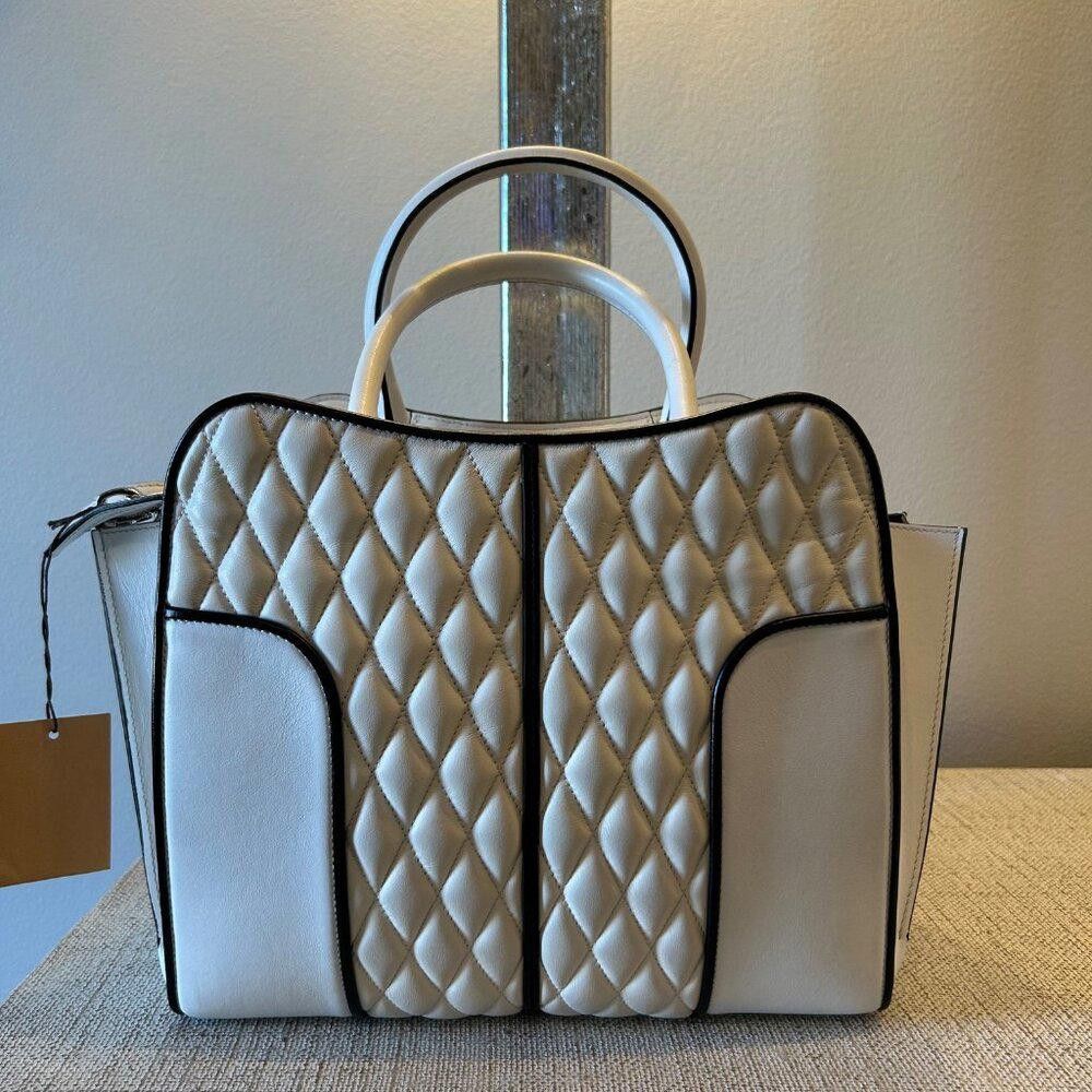 Tod's TOD's Quilted Stitch Sella Bag in Cream/White/black Trim Size ONE SIZE - 1 Thumbnail